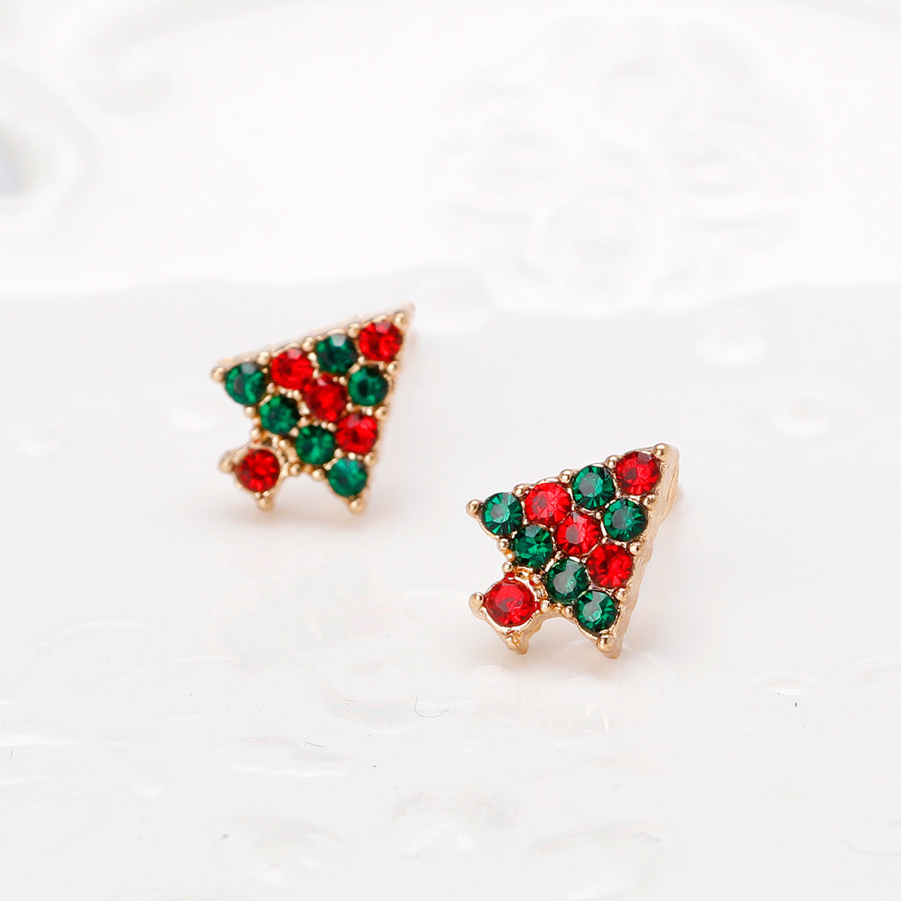 Wholesale Christmas Oil Dripping Diamond Snowman Bell Alloy Earrings